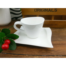 Haonai 2015hot sales! white ceramic coffee cup with special saucer
